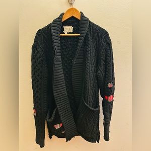 Greg Lauren distressed fisherman cable kimono sweater / cardigan